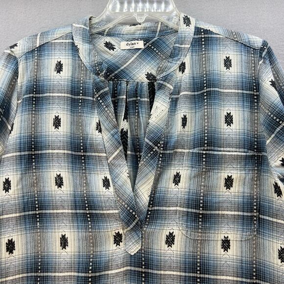 Dylan Tunic Dress Women's Size S Blue Black V-neck Flannel Southwestern Plaid - Picture 6 of 10